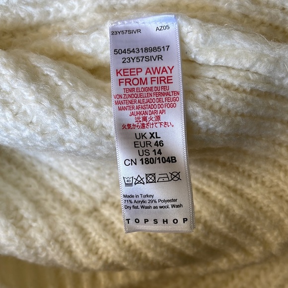Topshop XL V Neck Sweater Knit Top Womens Ivory Drop Shoulder NWT - Picture 3 of 3